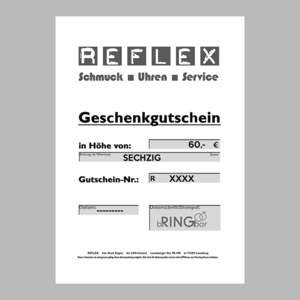 Geschenkgutschein für REFLEX - 60 EURO -